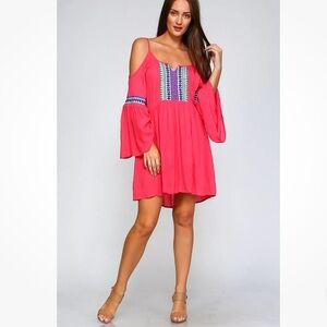 VELZERA Boho COLD SHOULDER Woven Mini Dress Size S